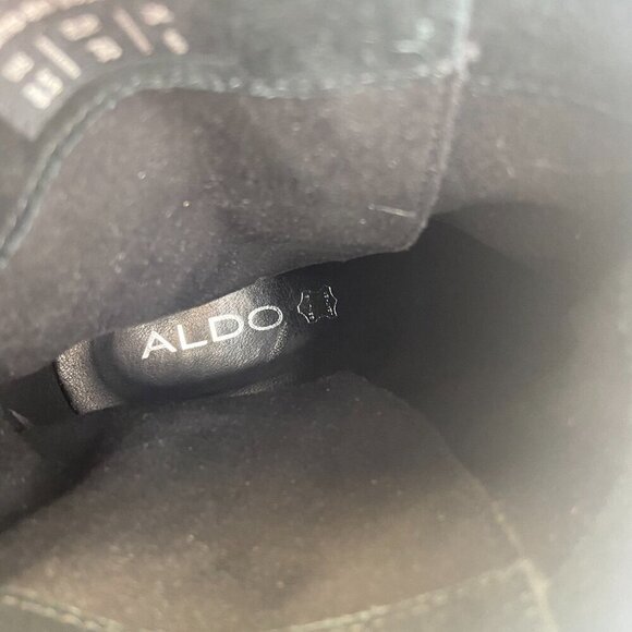 ALDO Suede Ankle Boots Stacked Heel Wrap Tassel Detail Black Women's US 8.5 NWOT - Picture 11 of 14